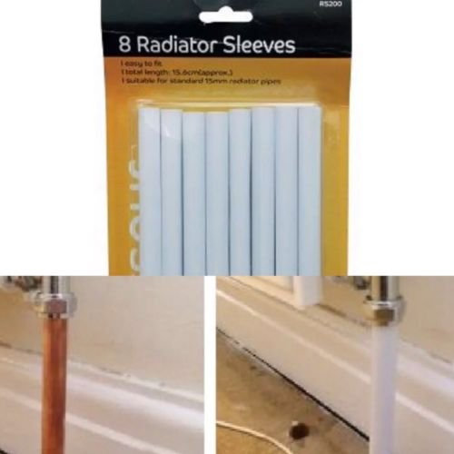 White Radiator Pipe Covers Sleeves Shrouds Snap Around Your Pipes 8 x 15.6CM New