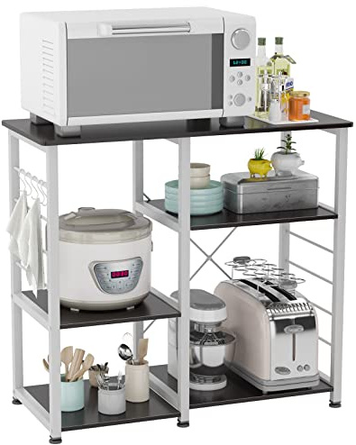soges Bäckerregale Küchenregal Standregal Mikrowellenhalter Bäcker Regal Haushaltsregal mit 3 Ablagen, multifunktionale Küchenregallagerung Beistellwagen, Schwarz 171-BK