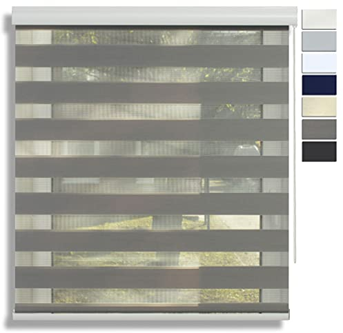 EFIXS Doppelrollo mit Kassette Montage Wand/Decke mit Bohren Breiten: 40-220, Höhe: bis 240 Hier: BxH (220 x 175) cm (Grau) Premium Duorollo, oder ohne Bohren mit Klemmhalter am PVC-Fenster