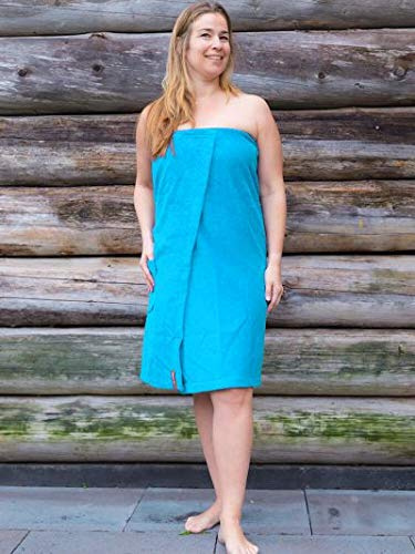 S< S< Saunakilt Damen Bestickt mit Name, Saunatuch mit Elastik und Klettverschluss - One Size Saunatuch für Dame (Aquablau)