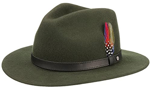 Stetson Yutan Filzhut Damen Herren Winterhut aus Wollfilz Asahi Guard Schmutz- und Wasserabweisend Outdoor knautschbar Traveller Sommer Winter dunkelgrün M (56-57 cm)