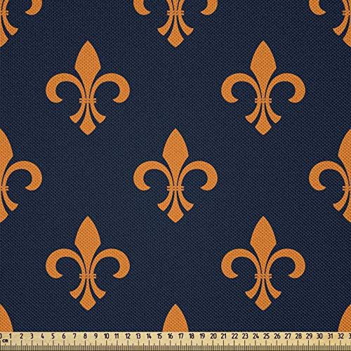 ABAKUHAUS Fleur De Lis Satin Stoff als Meterware, Heraldisches Design, Zum Nähen Toller Stoff für Heimtextilien Aller Art, 3M (148x300cm), Orange Indigo