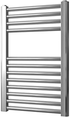 Greened House Chrome Straight Heated Towel Rail 500mm Wide x 600mm high Flat Central Heating Towel Radiator