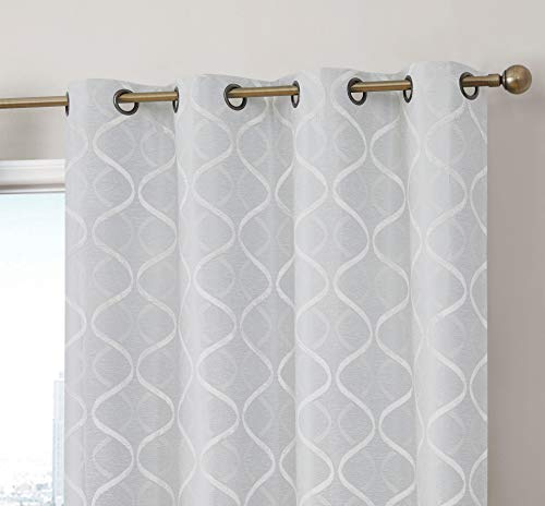 HLC.ME Versailles Lattice Flocked 100% Complete Blackout Thermal Insulated Window Curtain Grommet Panels - Energy Savings & Soundproof, For Living Room & Bedroom, Set of 2 (50 x 84 inches Long, White)