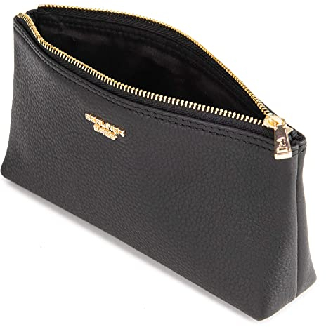 Berliner Bags Premium Kosmetiktasche Anna aus Leder, Kleines Mäppchen für Damen (Schwarz/Gold)