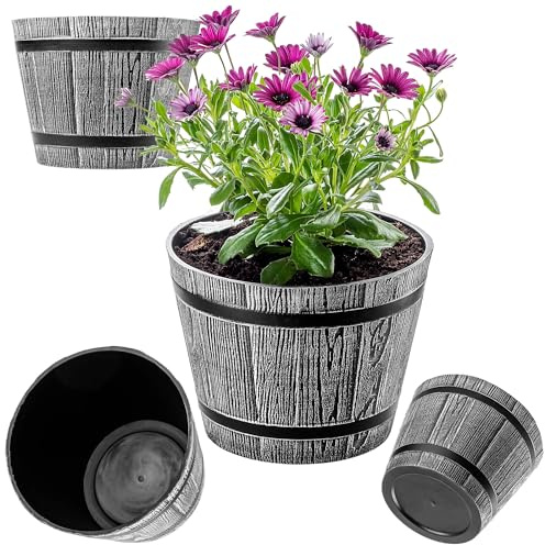 KADAX blomkruka, blomkruka av plast, rund planteringskruka, inomhus och utomhus, ytterkruka för blommor, hus, trädgård, balkong, terrass, väderbeständig ( 23 cm, ljusgrå)
