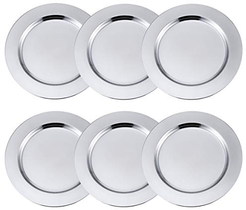 Insun Lot de 6 Ronde Assiettes de Service Décorative Assiettes de Présentation en Acier Inoxydable argenté 40cm diamètre