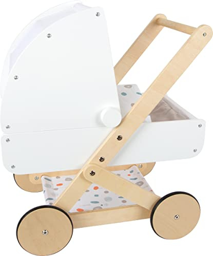 small foot Puppenwagen Little Button aus Holz, multifunktionaler und hochwertiger Puppenkinderwagen, ab 3 Jahren, 11914, 46 cm, Weiß