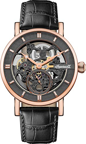 Ingersoll The Herald Mens 40mm Automatic Watch with Skeleton Dial and Genuine Leather Strap