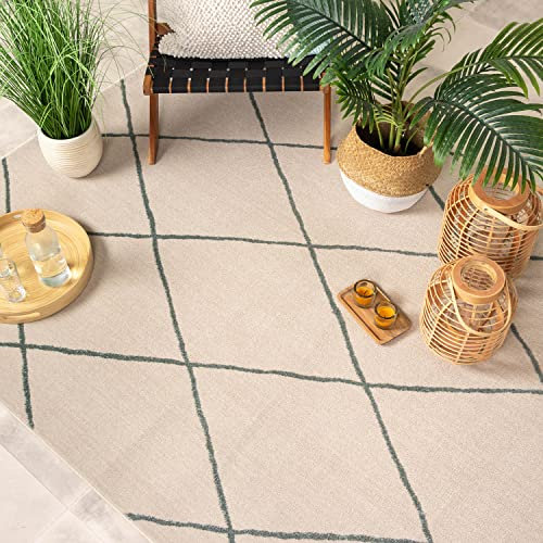 FRAAI | Home & Living Teppich Skandinavisch - Odin Lines Creme Grün - Kurzflor - Kariert, Gestreift - Boho, Modern, Skandinavisch - Wohnzimmer, Esszimmer, Schlafzimmer - Carpet