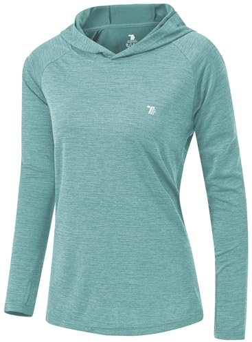 TBMPOY Womens UPF 50+ Sun Protection Hoodie Shirt Long Sleeve Fishing Hiking Outdoor UV Shirt Lightweight Light Cyan M