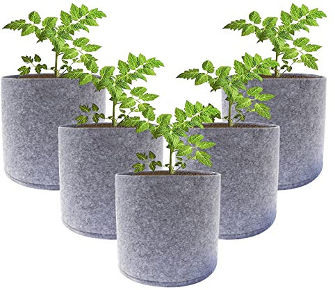 Bseical Kartoffel Pflanzsack, Pflanzsäcke Für Draussen Und Drinnen, Pflanzbeutel Vlies, Kartoffel Pflanztopf Set, Pflanztasche Filz Klein Für Tomaten Gurke Möhren Salat 5 Stuck (2 Gallonen, grau)