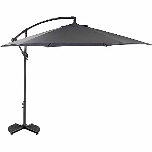 GROUNDLEVEL 3M Garden Banana Parasol Umbrella Sunshade With FREE Parasol Cover, Polyester Canopy Iron Frame With Crank System - Grey