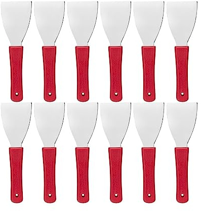 SPARTA Steel Handheld Scraper Kitchen Scraper Tool with Food-Safe Plastic Handle for Griddles, Pans, Pots, and Cutting Boards in Commercial Settings, Stainless Steel, 3 Inches, Red, (Pack of 12)