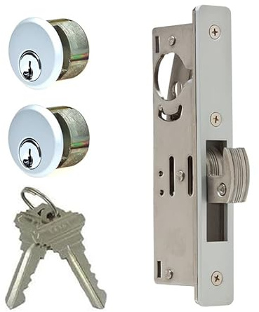 Summit DOORWARE Mortise Cylinder Hook Bolt with Keys | Adams Rite Style Door Lock Replacement Parts | Mortise Lock Replacement Kit | Replacement for MS1850S-X5X Series Locks | Aluminum Finish