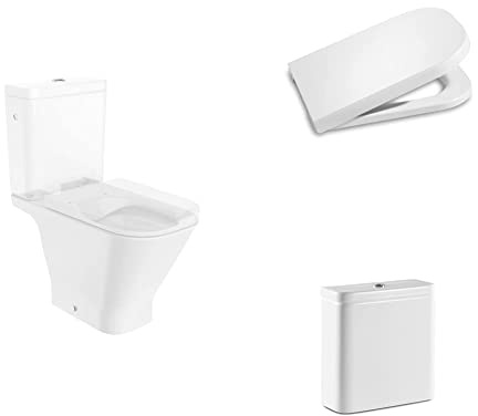 Roca,The Gap,SQUARE - Inodoro completo Rimless con salida dual (incluye taza, cisterna de alimentación lateral y tapa amortiguada de Supralit®)