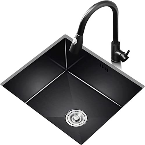 BTZHY Spülbecken/Einbauspüle,Kleine Spüle, integrierte Küchenpraxis, Small Square Kleine Spüle, integrierte Küchenpraxis, Unterbauwaschbecken in der Küche, Haushalt 304 Edelstahl, schwarz, eingebe