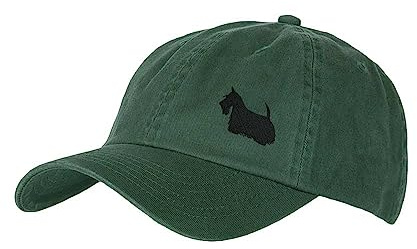 The House Of Dog: Scottish Terrier Owner Gift. 100% Washed Chino Cotton Embroidered 6 Panel Unstructured Baseball Cap. Green