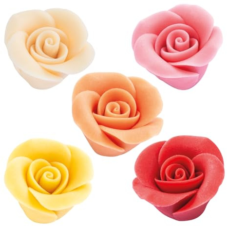 Günthart 36 Stück Marzipan Rosen groß, Größe 37 x 24 mm, rot, rosa, gelb, weiss, orange für Hochzeitstorten