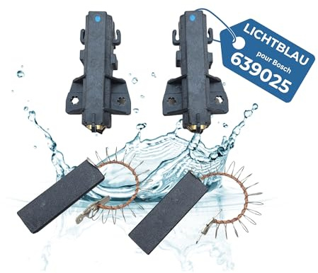 LICHTBLAU Motorkohlen Set 639025 00639025 passend Bosch Siemens Constructa Waschmaschine Kohlebürste Kohlestift 2X mit Halter 6,3mm AMP Farbpunkt: Blau + 2X ohne Halter 4,8mm AMP
