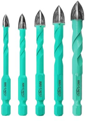 LEKOMESH Masonry Concrete Drill Bits Set - 5pcs 5/6/8/10/12mm Carbide Drill Bits Tip for Wood, Plastic, Masonry, Ceramic Tile, Concrete, Marble, Quick Change Hex Shank
