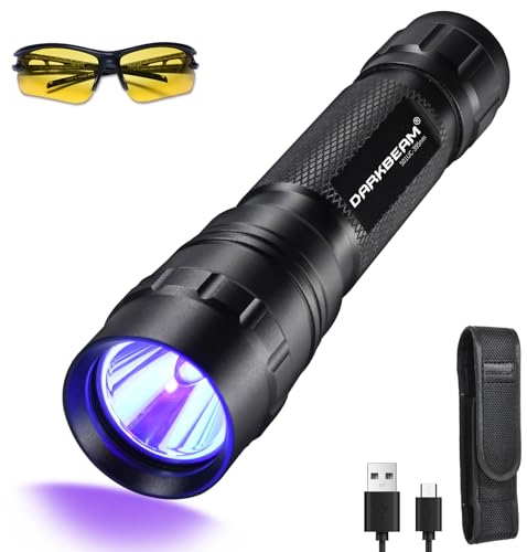 DARKBEAM UV Flashlight 395 nm Light Blacklight, Mini Powerful Wood’s Lamp USB-C Rechargeable, LED 10W Ultraviolet Flashlights Pocket Pet Urine Detector for Mineral, Uranium Glass, Resin Curing