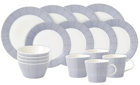 Royal Doulton Dinner Set, Stoneware, Designed to Mix & Match, 1815 Pacific Dinnerware Set, Blue Dots, 16 Piece Set