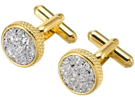 Dsnyu Manschettenknöpfe Gold, Manschettenknöpfe Runden Herren Damen Schmuck Weiß für Hemd mit Geschenkbox