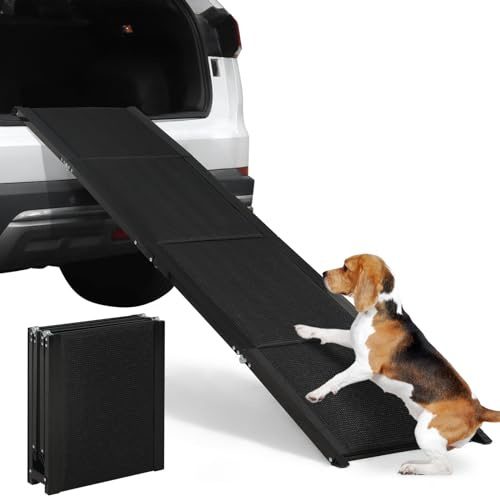 SMONTER Hunderampe für große Hunde, zusammenklappbar, tragbar, 180 x 44 cm, extra lange Aluminium-Hundetreppe mit rutschfester Oberfläche, leicht und langlebig für LKW, Autos und SUV, unterstützt bis