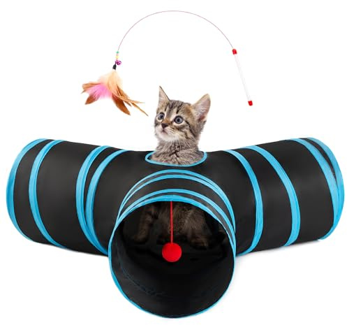 Love's cabin Cat Tunnel for Indoor Cats, 3-Way Collapsible Play Tunnel
