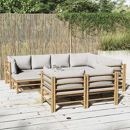 KATERYY 10-TLG. Garten-Lounge-Set mit Hellgrauen Kissen Bambus,Elegante Bambus Lounge für den Garten: Komfort trifft auf Style