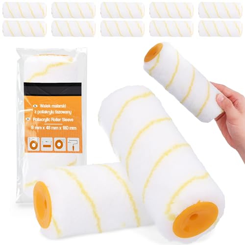 10x Farbroller 18 cm Ersatzwalze Ersatzrolle Malerrolle Malerwalze Farbwalze Farbe Latex Streichen Malen Kleinflächen Fasseadenroller Wandfarbe Anti-Spritz-Roller Malerbedarf