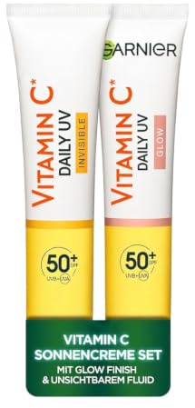 Garnier Skin Active Sonnenschutz Set: Vitamin C Invisible Fluid LSF 50+ + Vitamin C Glow LSF 50+ | Schützt Haut vor Sonnenschäden - Mit Glow Finish