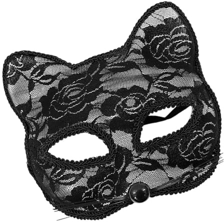 Xijobido Couverture de visage de chat d’Halloween, couverture de visage de demi-visage de mascarade,Couverture sexy en dentelle pour les yeux de chat | Lunettes de fête confortables avec cravate en
