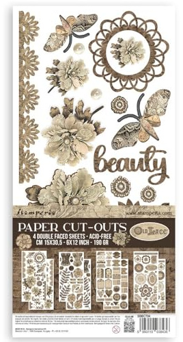 Stamperia - Paper Cut Outs for Scrapbooking, Albums, Card Making, Bullet Journalling and More, Acid Free, Double Sided, 4 Sheets, Perfect for Hobbies, Crafts, and Gifting (Old Lace)