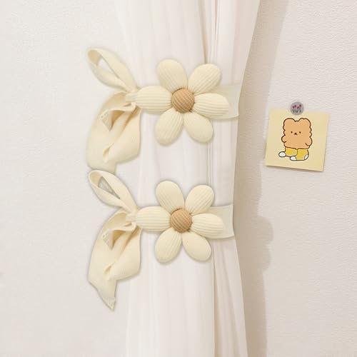 UOCAI 2 Stück Vorhang Raffhalter Gardinenband, Raffhalter ​für Vorhänge Boho Vorhang Seil Vorhanghalter Gardinenhalter Blumen Gardinen Raffhalter Süße Niedlich Blumen Gardinenclips Vorhanghalter