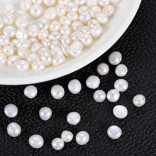 QUARKZMAN 100 Pz Perle d'Acqua Dolce, 7-8mm Perle Irregolari Gemme Sfuse con Foro Laterale da 0.8mm per Corda in Pelle Creazione Gioielli DIY Artigianato, Bianco