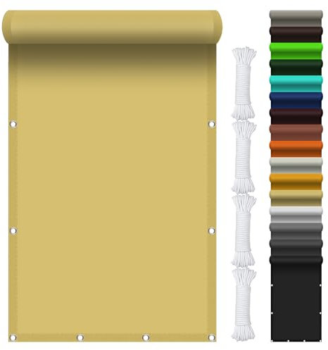 Telo Vela Ombreggiante 150 x 200 cm Protezione UV 98% Tenda da Sole con Anelli per Esterno Protezione Raggi UV con Fune e Occhiellato per Giardino Balcone Piscina, Giallo sabbia