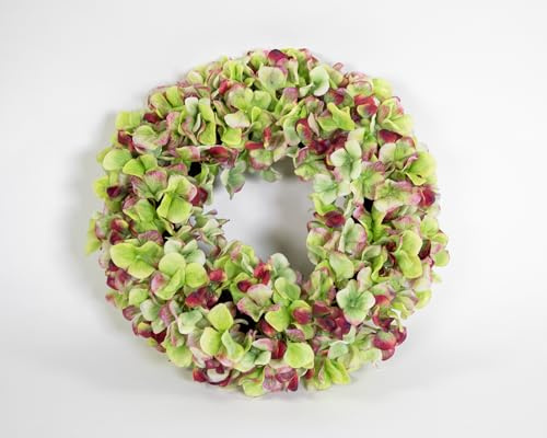 Hortensienkranz Real Touch GA künstlicher Kranz künstliche Hortensien Türkranz Wandkranz (grün-Bordeaux, 40cm)