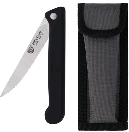 Klappmesser mit Steakklinge, schwarz, mit Etui, mit Liner Lock - Mechanik