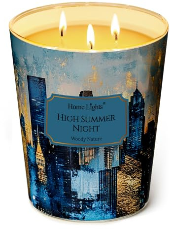 Home Lights Duftkerzen im glas groß 960g Soja Kerzen 3-Wick, Rauchfrei, 130h vollverbrannte Duftkerze Hochsommernacht