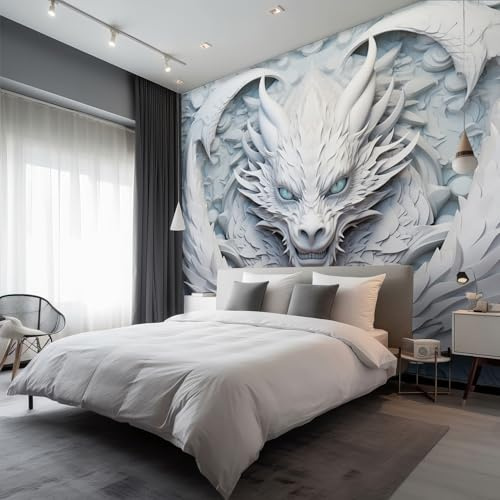 Générique Papier Peint Panoramique 300 x 210 cm, Papier Peint Dragon En Relief 3D Image Photo Murale Wallpaper Pour Chambre, Salon, Mur TV Artistique, Restaurant Décoration Murale &UTJ389