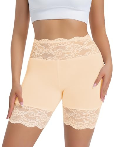 Hibluco Shorts för underklänningar spets kvinnor anti-skav magkontroll formkläder, Nude646, S