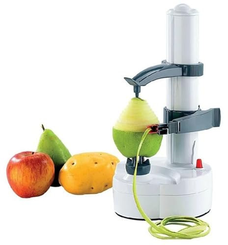 CAOJS Electric Potato Peelers, Automatic Rotating Apple Peeler with 1 Adapter and 2 Extra Blades Inside The Base, One-Touch Operation, Automatic Peeler for Apple, Kiwi, Orange, Lemon, Potato, Mango