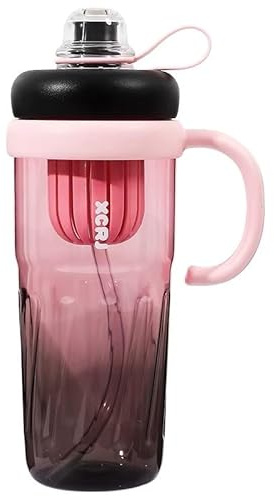Taoyanmo Trinkflasche, Wasserflasche mit Strohhalm,950ml- Ideale Sportflasche, Tragbarer Griff Trinkflasche- Sport, klettern, Fahrrad, Fitness, Uni, Outdoor, Leicht, Nachhaltig (Schwarz Rosa)