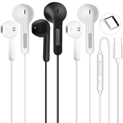USB C Headphones for iPhone 17/16/15 Pro, Wired Headphones USB C Earphones | 3 Pack USB C Earphones Wired Type C Earphones with Mic & Volume Control, In Ear USB C Earbuds for Samsung Galaxy, iPad Pro