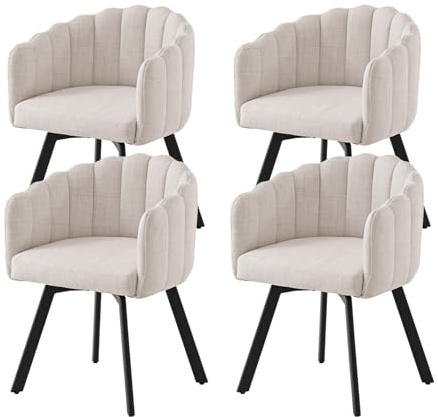 SUPPNEED Lot de 4 chaises de salle à manger pivotantes, chaises pivotantes avec accoudoirs, chaises rembourrées en tissu de lin, fauteuil pivotant avec pieds en métal, chaises de cuisine, fauteuils de