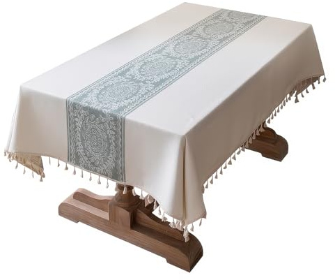 hometrixx Tischdecke 140x180cm – Tischtuch Dicke Jacquard Tischwäsche wasserdicht, Dekorative Tischdeko für Restaurant Haushalt (Blau-grau)