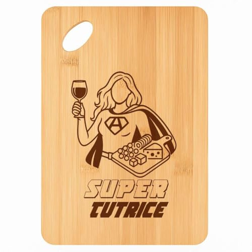 Planche à découper Super Tutrice - Plateau Apéro en Bambou Cadeau Gravé Collègue Femme Remerciement Fin d'années Cuisine Barbecue