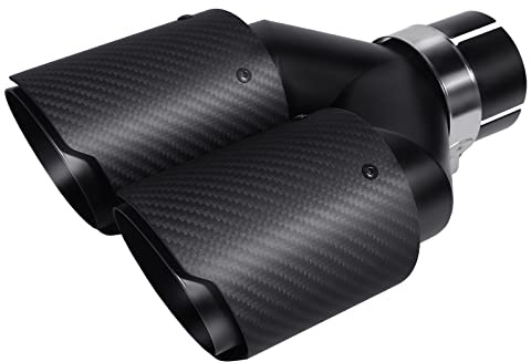 54mm Auspuffspitzen Auspuff Edelstahl und Glänzende Kohlefaser Auto Auspuff Endrohr, Einlass 2,1 Auslass 3,5(89mm) (Doppelte Spitze-Matt Ganz Schwarz-54MM)